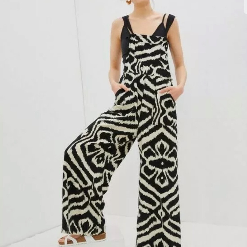 New Anthropologie Constance Wide-Leg Print Overalls Size Small